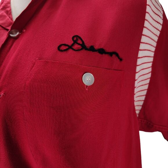 Vintage 50s Rayon Chain Stitch Bowling Shirt Size M Red Dean JCC Men's Club - Picture 5 of 13